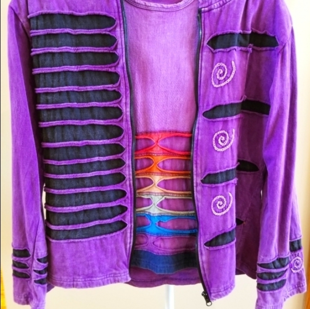 Shopping Therapy Purple Hoody Black Stripes & Colorful Short Sleeve Cotton Set - Picture 10 of 12
